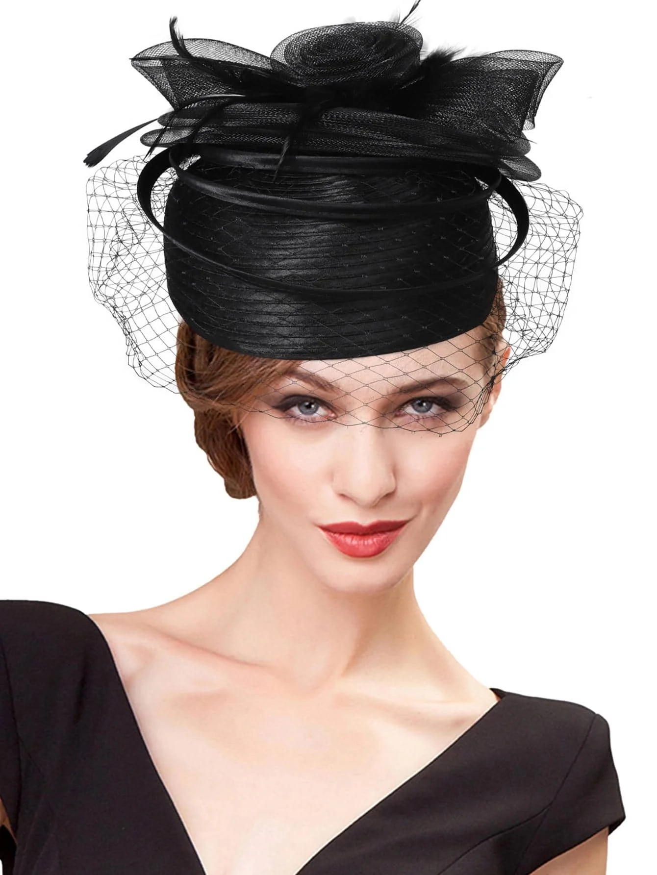 Wedding Bridal Hats Fascinators For Woman With Feather Veil Cocktail Tea Party Dress Headdress Elegant Kentucky Derby Cap Church