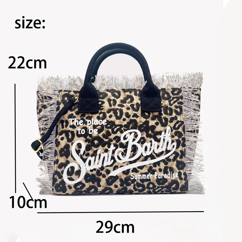 SAINT BARTH New Women's Large Capacity Leisure Travel Leopard Pattern Small Canvas Handmade Tassel Handbag Tote Bag Mommy Bag