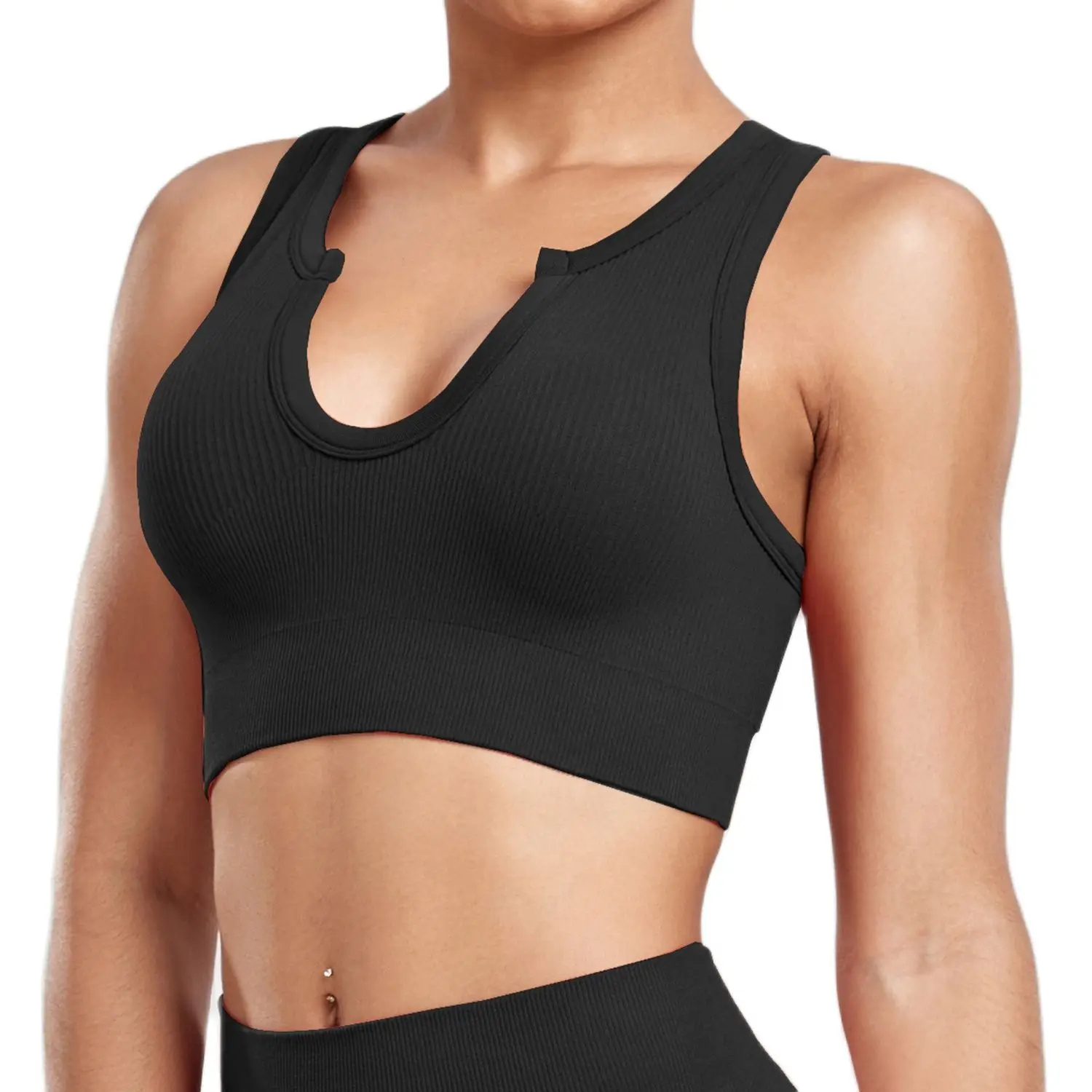 CHRLEISURE U-neck Yoga Vest Ribbed Seamless Sports Bra with Pad Women Push Up Crop Top Outdoor Fitness Underwear Activewear