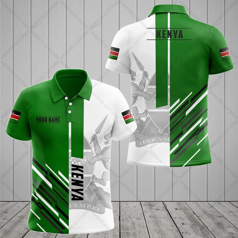 Customize Kenya Emblem Graphic Polo Shirts Summer Unisex Casual Streetwear Men\'s Fashion Loose Jersey Plus Size Sportswear