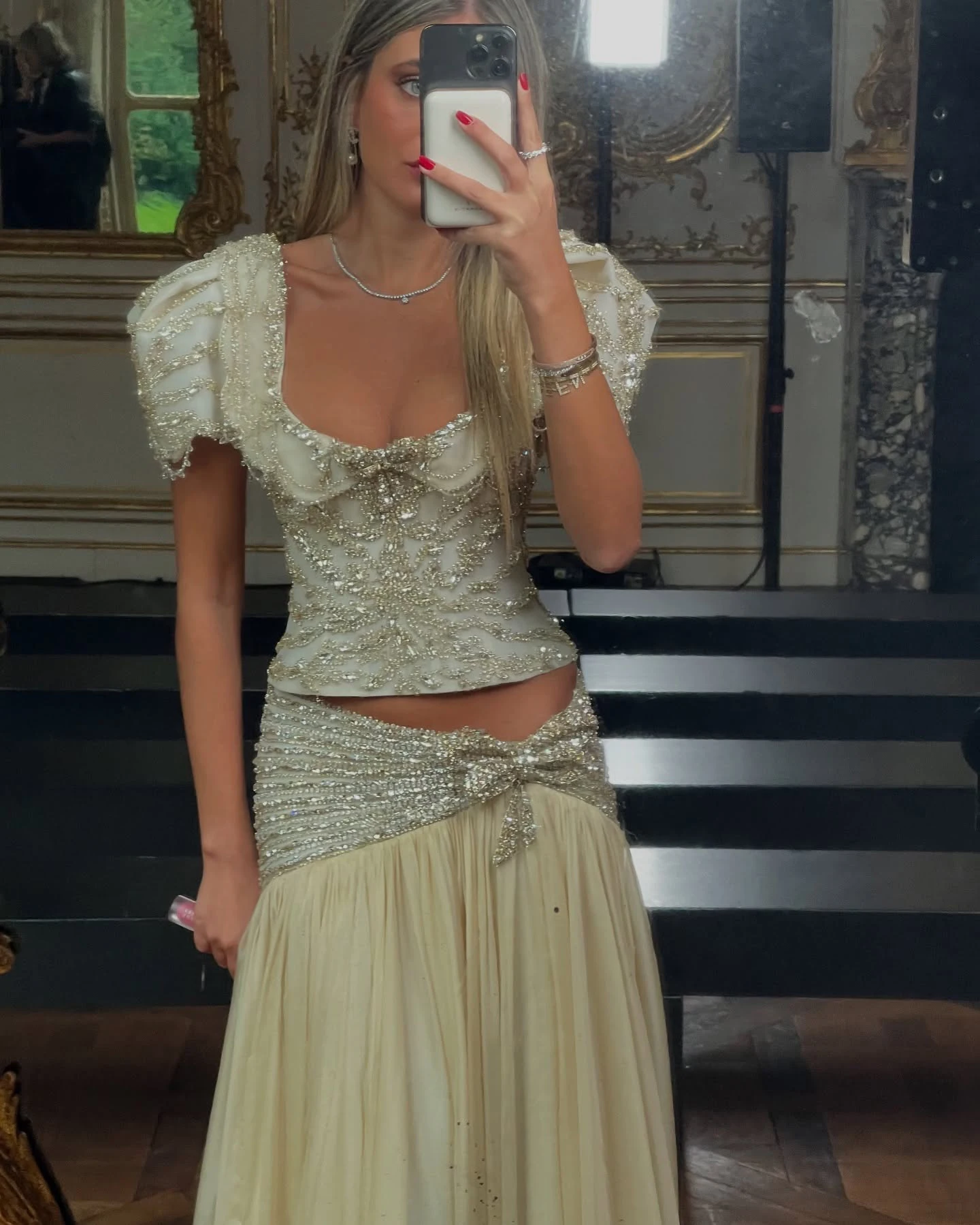 Sharon Said Luxuriöse Champagner-Perlen-Abendkleider Zweiteiliges A-Linien-Modell Damen-Formelle Partykleider SS544 Maßanfertigung – Detail 6