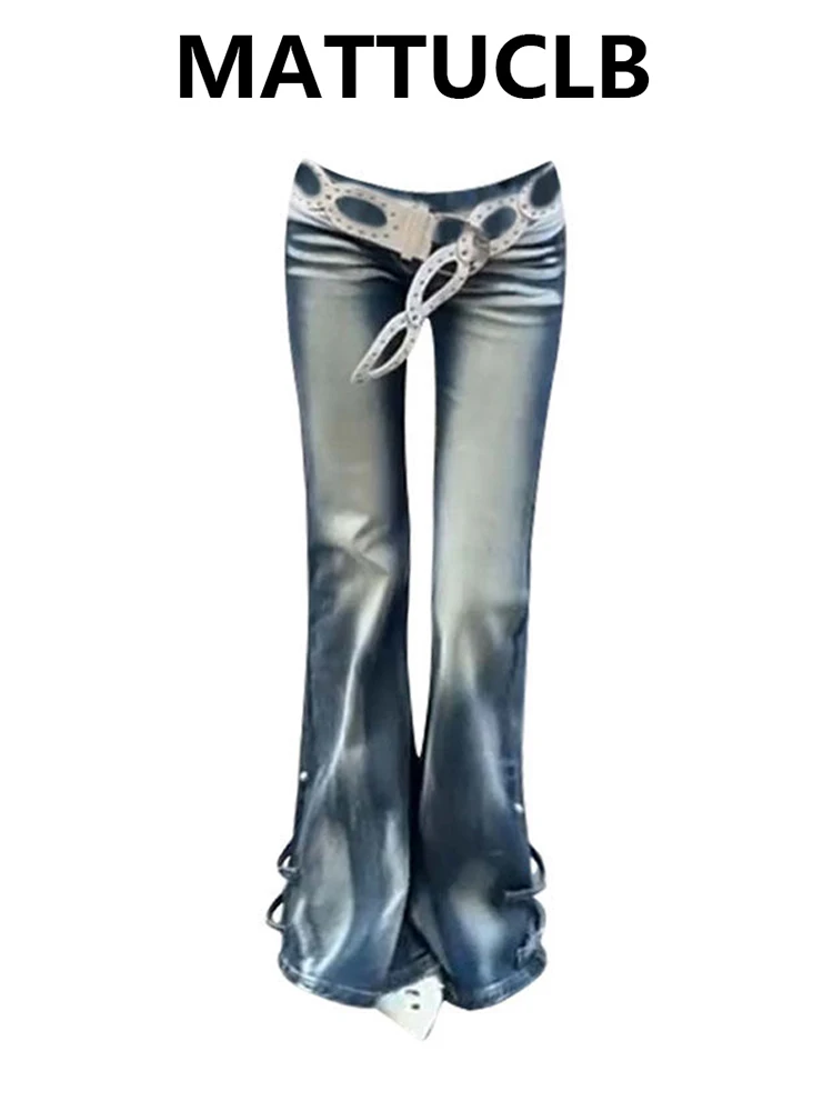 

Осень-зима 202, женские корейские расклешенные джинсовые брюки с низкой посадкой, джинсы-карго High Street 2000-х годов Y2k Kpop, дизайнерские джинсы с расклешенным низом