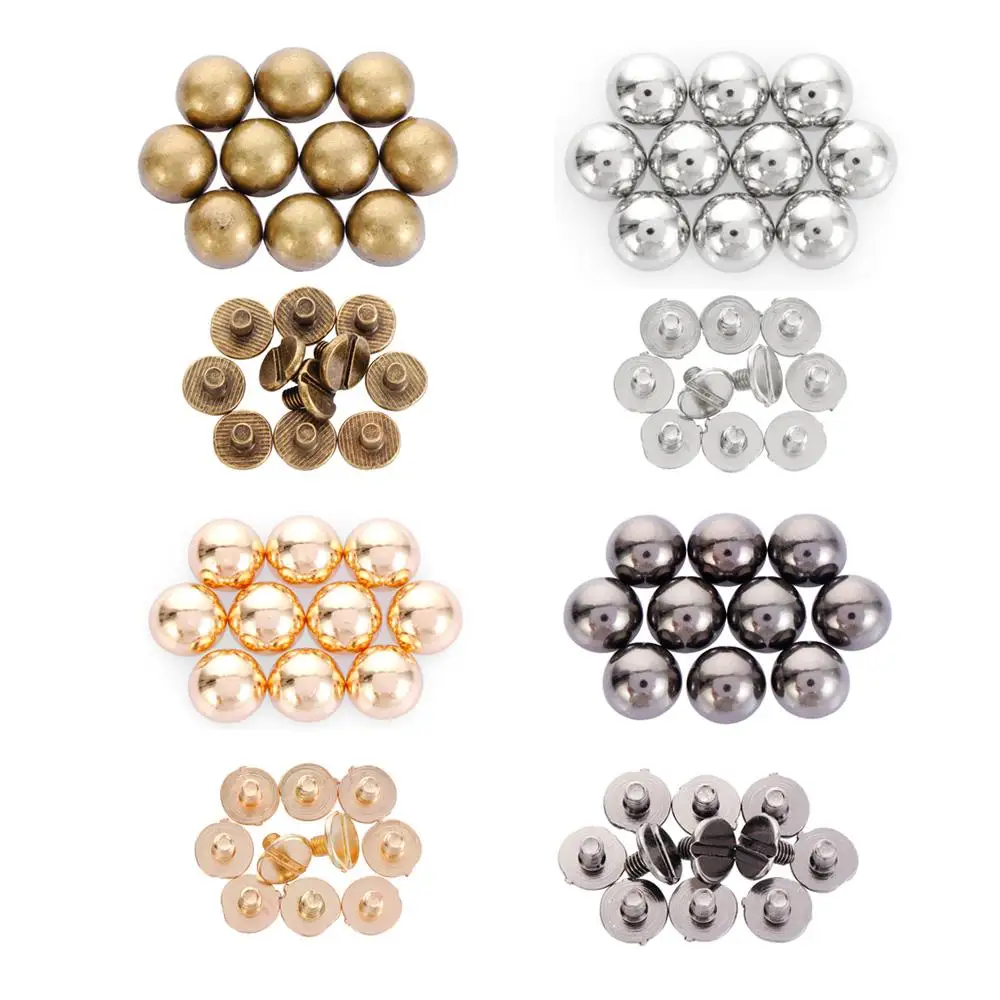 10pcs 8/10/12/16/20mm DIY Cloth Button Clothes/Bag/Shoes Metal Nail Solid Nail Bolt Round Head Screws Strap Rivets Mushroom Dome