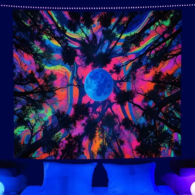 VIKAMA Psychedelic Neon Animal Tapestry, Aesthetic Atmosphere Wall Hanging, Bedroom e-Sports Room Party Decoration