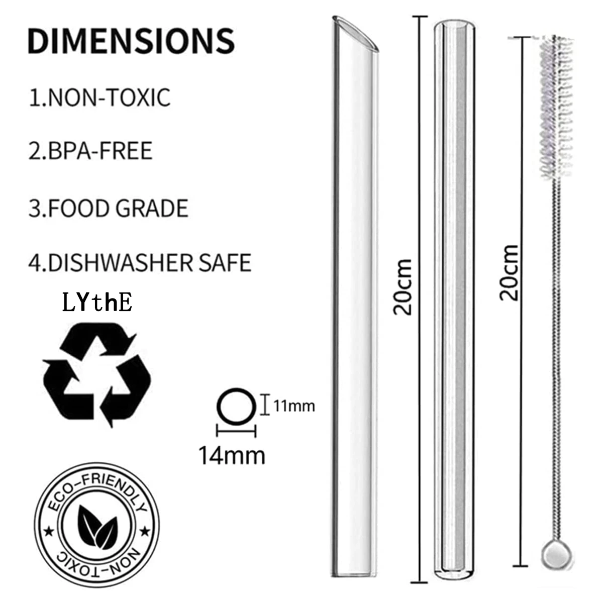 8Pcs Reusable Glass Straws 14mm Extra Wide Boba Straws for Bubble Tea Smoothie Milkshake Large Eco-friendly Drinking Straws