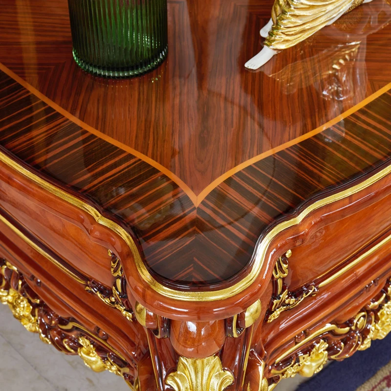 Corner table, solid wood carved square table, living room sofa edge table, American pear colored small tea table