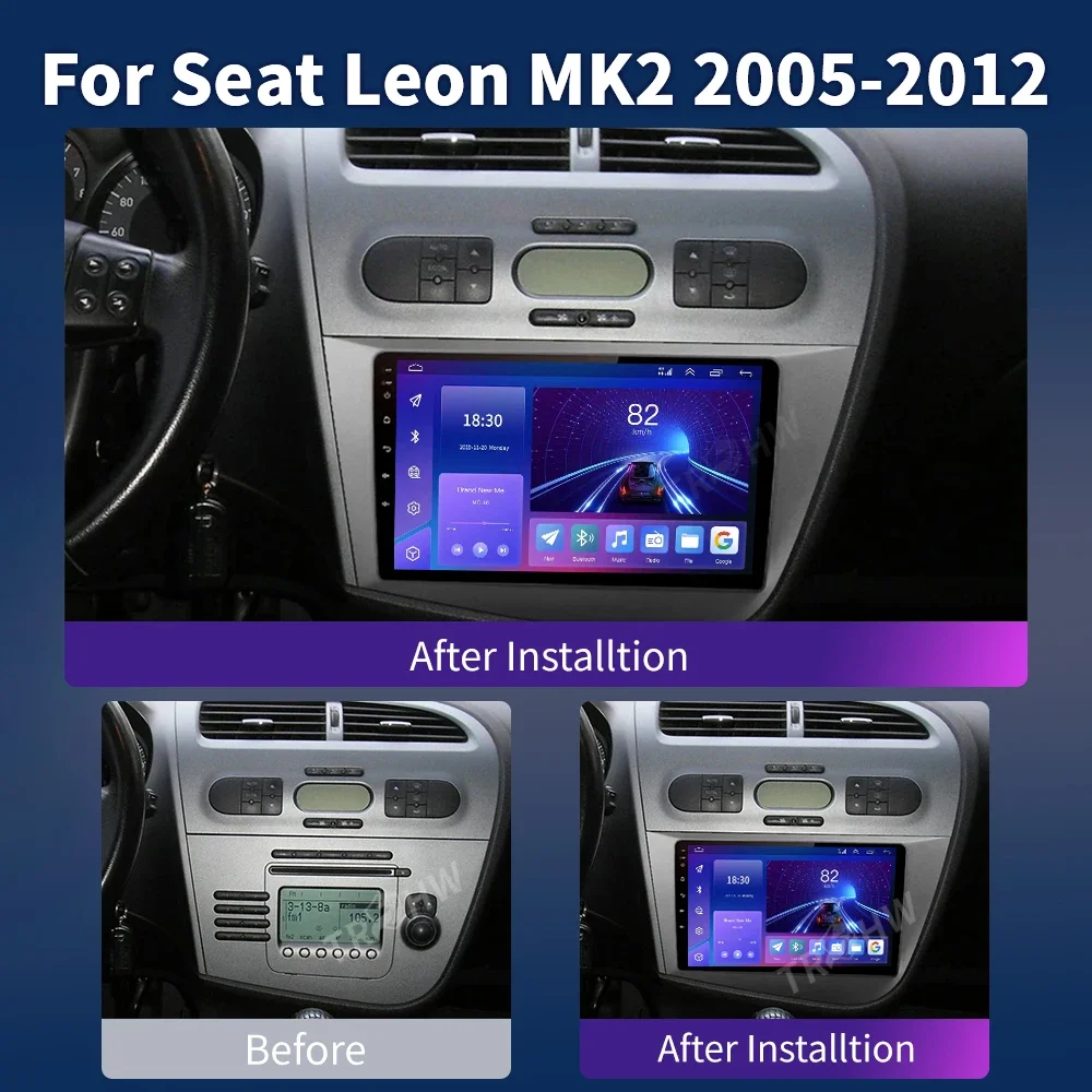 For Seat Leon 2 2005-2012 4G Car Multimedia GPS 2din autoradio Wireless CarPlay Android Auto Radio