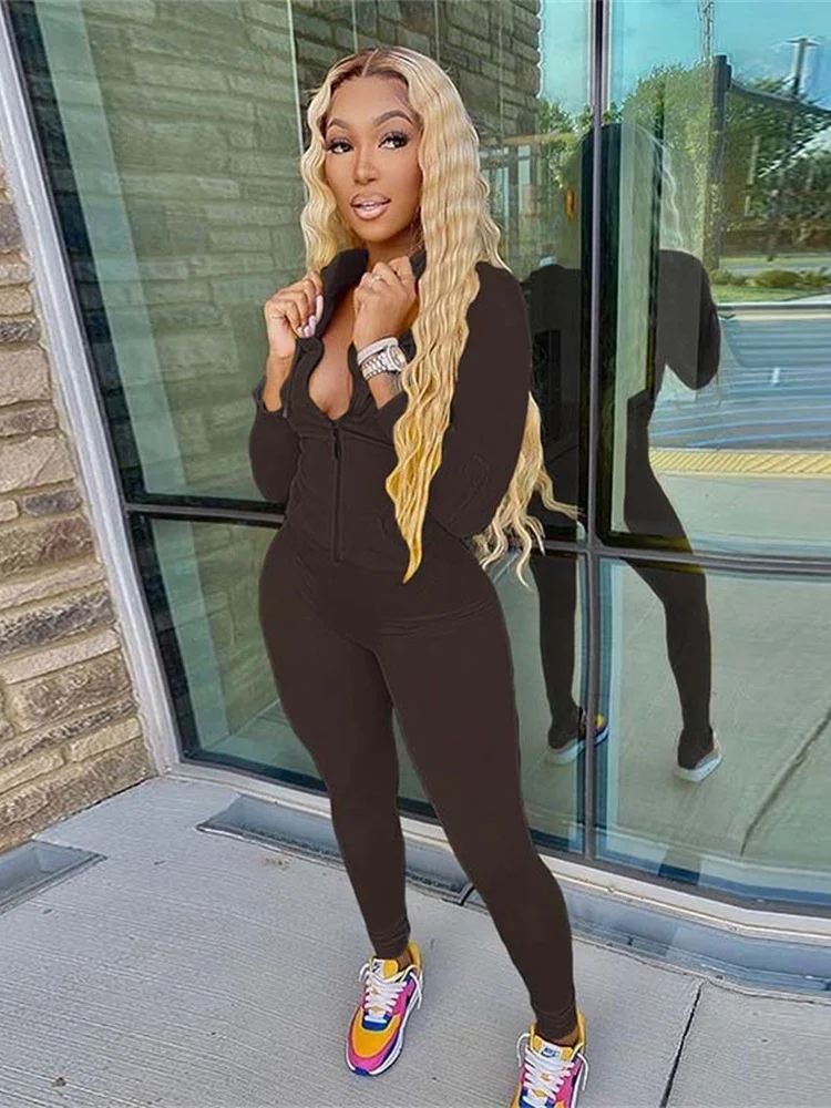 Nibber رياضي عادية كم طويل مقنع سستة الصلبة قطعتين مجموعة المرأة الخريف تجريب نحيل بلوزات وسراويل مطابقة مجموعة mujer