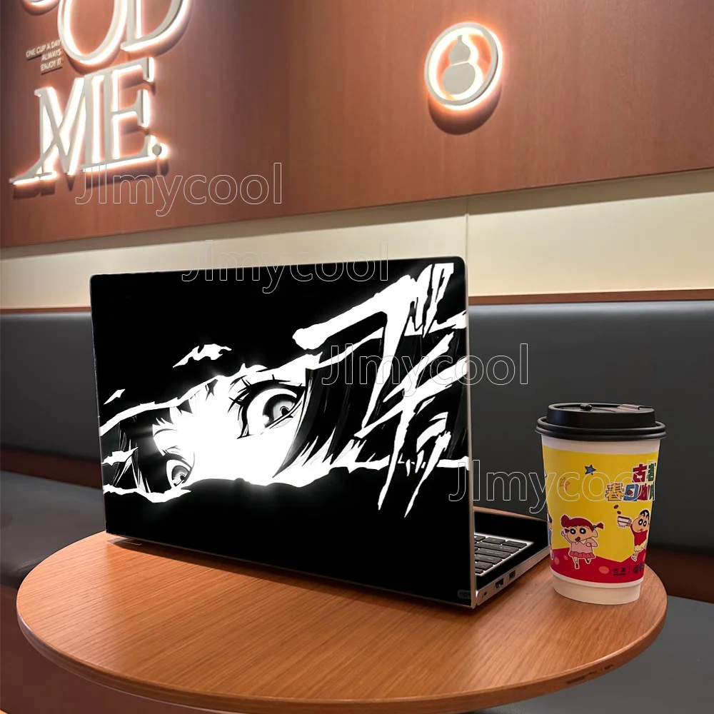 2Pieces Black Anime Cool Gaze Vinyl Laptop Sticker Self-adhesive Case for HP Lenovo Apple ASUS Easy To Install Waterproof