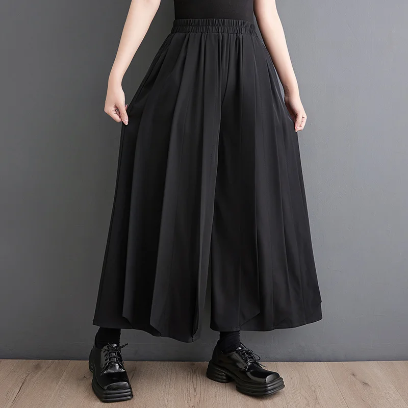 New Style Of Women's Pants Spring Summer Black Pleated Wide Leg Women High Waisted Vintage Office Baggy Pants Female Loose Korea