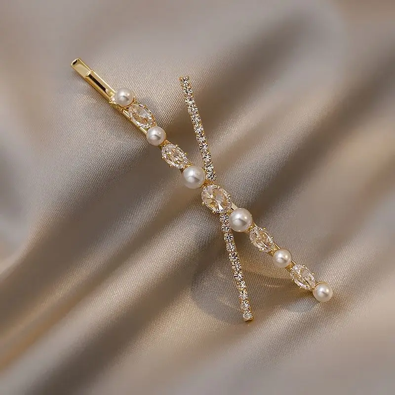 Rhinestones X Pearl Metal Hairclips Women Cross Crystal Hair Clip Girls Hairpins Barrette Hairgrip Hairband Bobby Pin Hair Acces