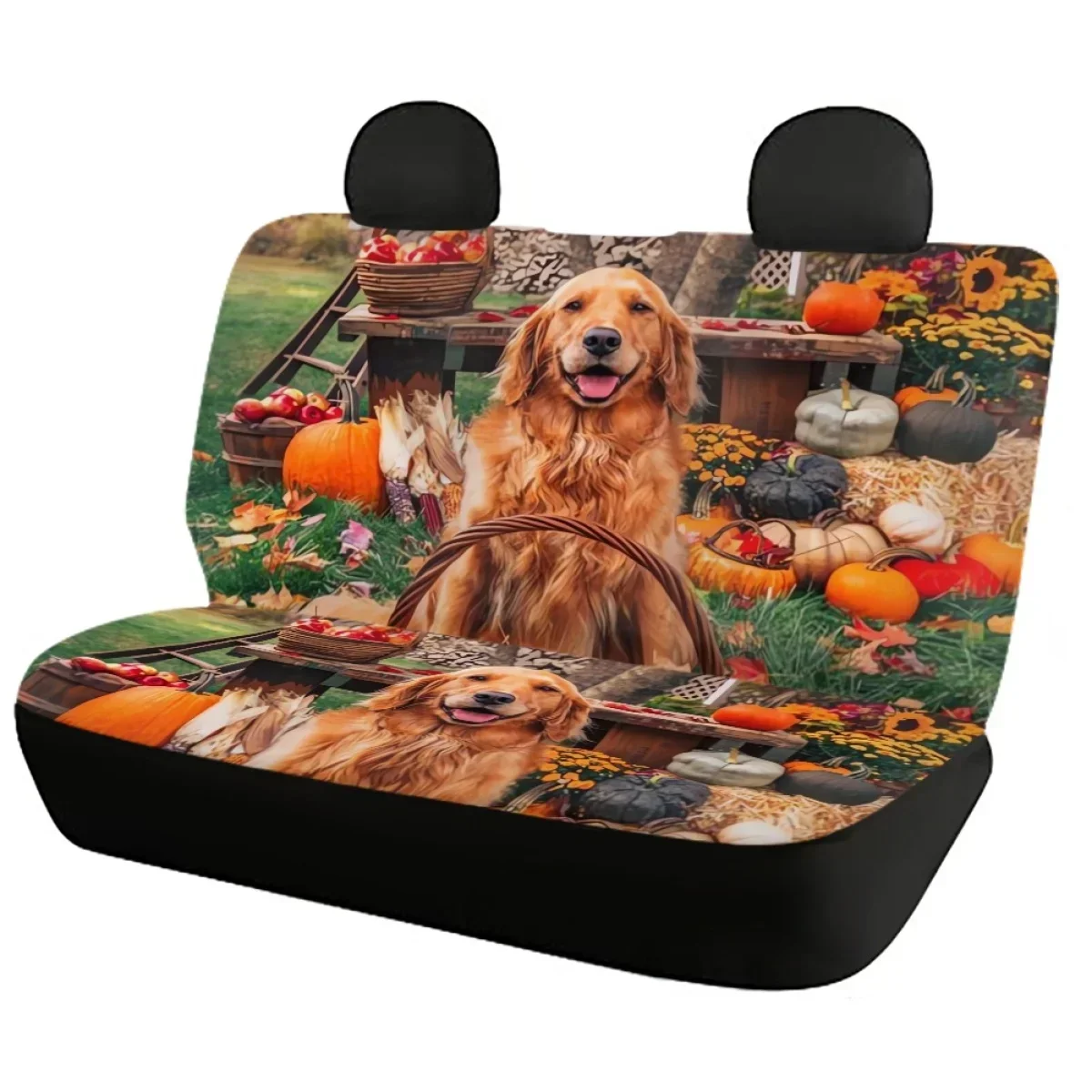 Lovely Golden Retriever Yellow Dog Print Vehicle Clean Protector Easy Installation Front Back Seat Cover Set Personalized Design