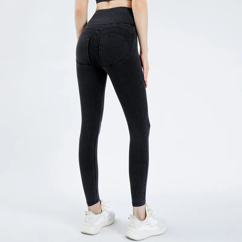 

Denim Sweatpants Peach Hip Lift Hip High Waist Tight Shaping Fitness Pants Women's Yoga Pants Outside Yoga Legging
