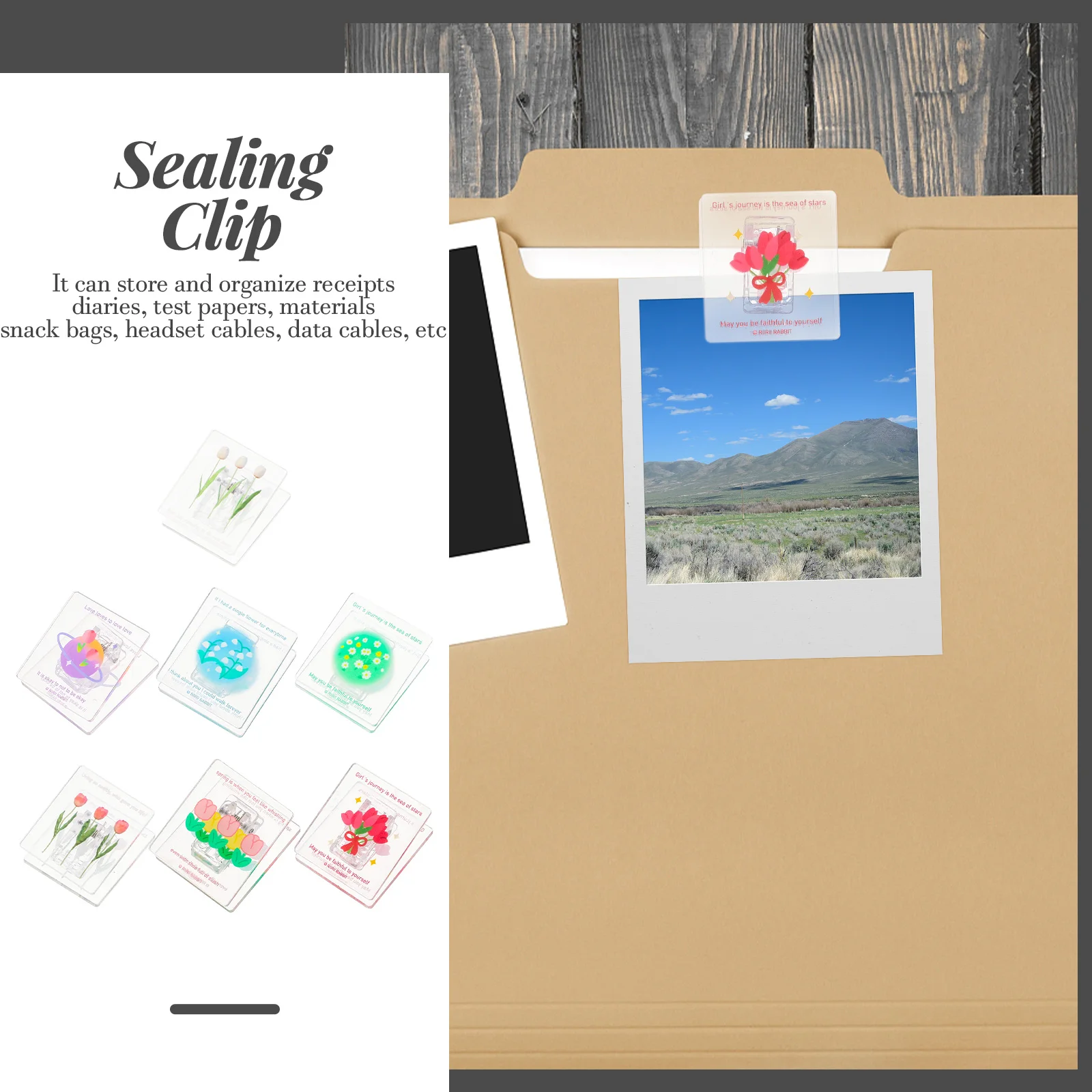 7 قطعة مقاطع الورق المنزلية زهرة نمط الاكريليك المحمولة المنظم للوثائق إيصالات الكابلات مشبك الختم المنزلية