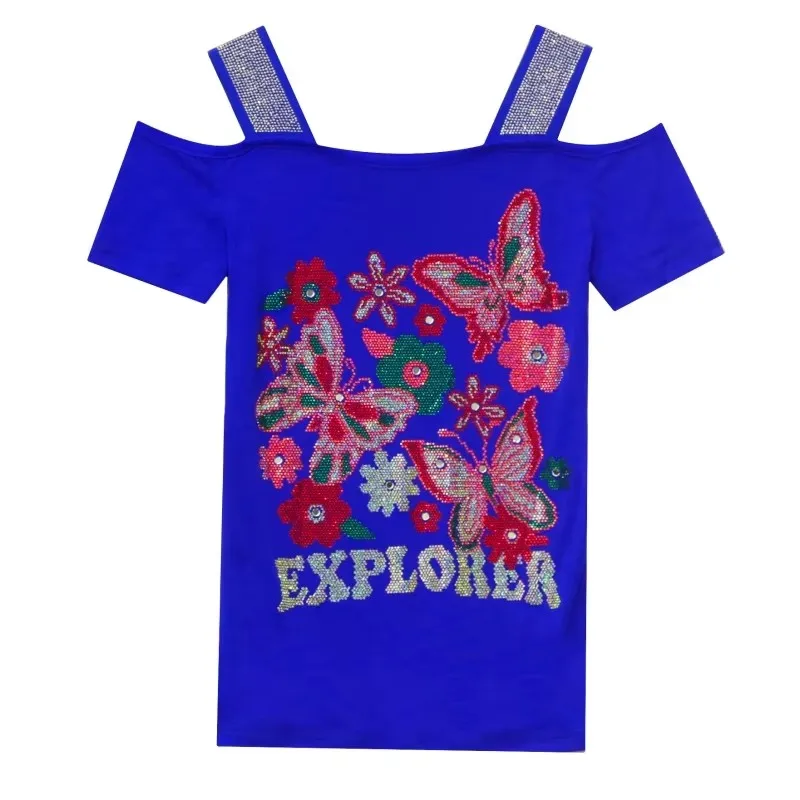 M-3XL Summer Korean Women's Clothes High Quality T-Shirts Luxury Hot Diamonds Design Slim Tees Sexy Girls Streetwear Tops