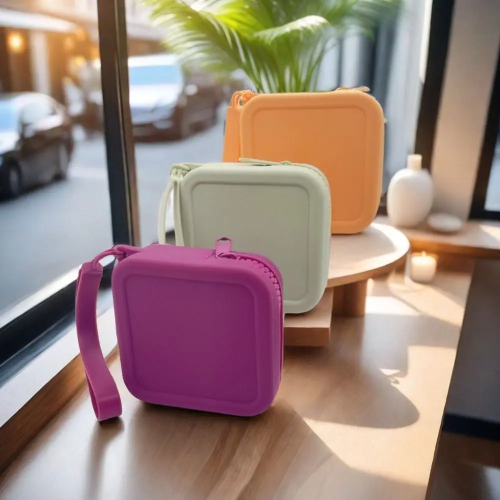 

Casual Solid Color Silicone Square Coin Purse Mini Waterproof Small Item Bag Portable INS Earphone Storage Bag Men