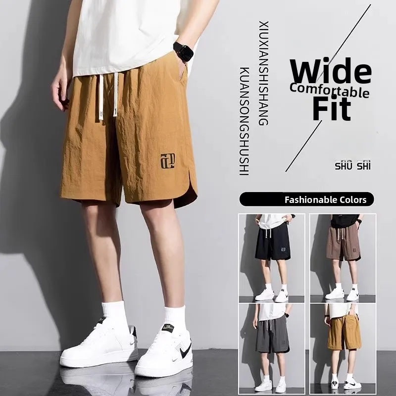 

Ice Silk Workwear Shorts Men Loose Trendy Straight Leg Thin New Summer Casual Five-Quarter Mid-Pants Youth Active Style