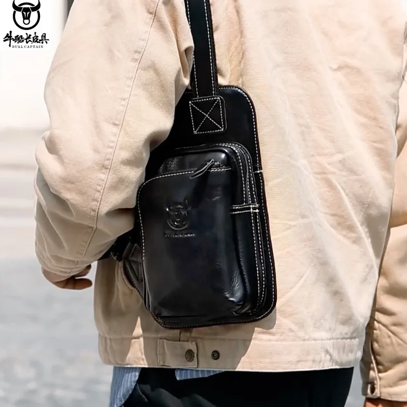 

Men's cowhide bag Casual men's Korean leather chest bag Outdoor sports single shoulder crossbody bag men's