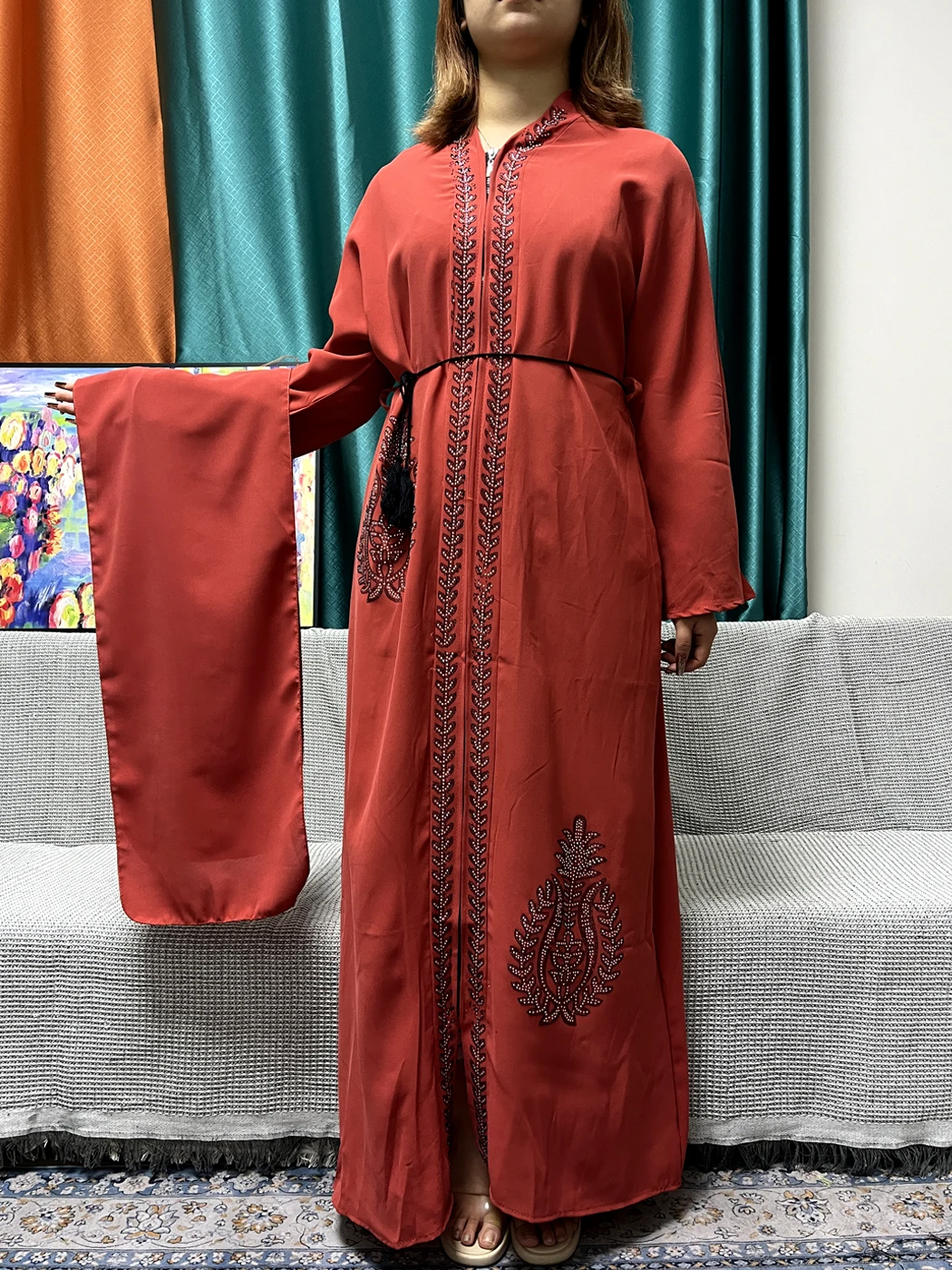 Abayas Ouvertes Musulmanes pour Femmes, Robe Africaine en Mousseline de Soie, Diamants, Robes de Soirée Islamiques avec Turban, Mode 2024