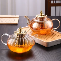 Glass Tea Pot with Tea Infuser Heat-Resistant Flower Tea Kettle Kung Fu Tea Set Home Coffee Container Kitchen Dining Bar Teaware