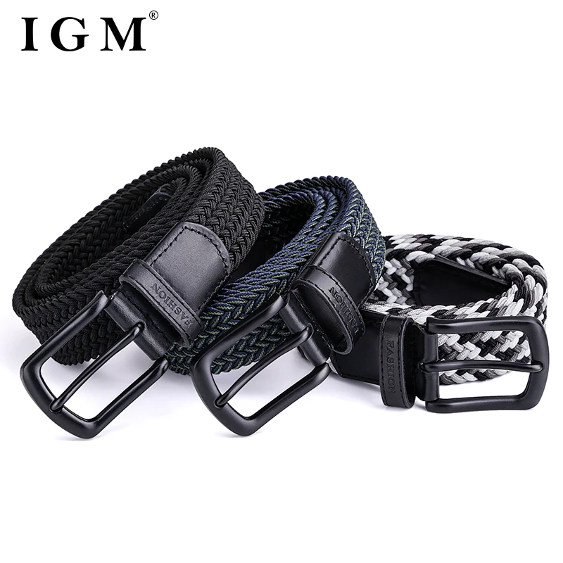 Men Fashion Metal Pin Buckle Male Canvas Pants Jeans Top Layer Cow Leather Braided Elastic Belt