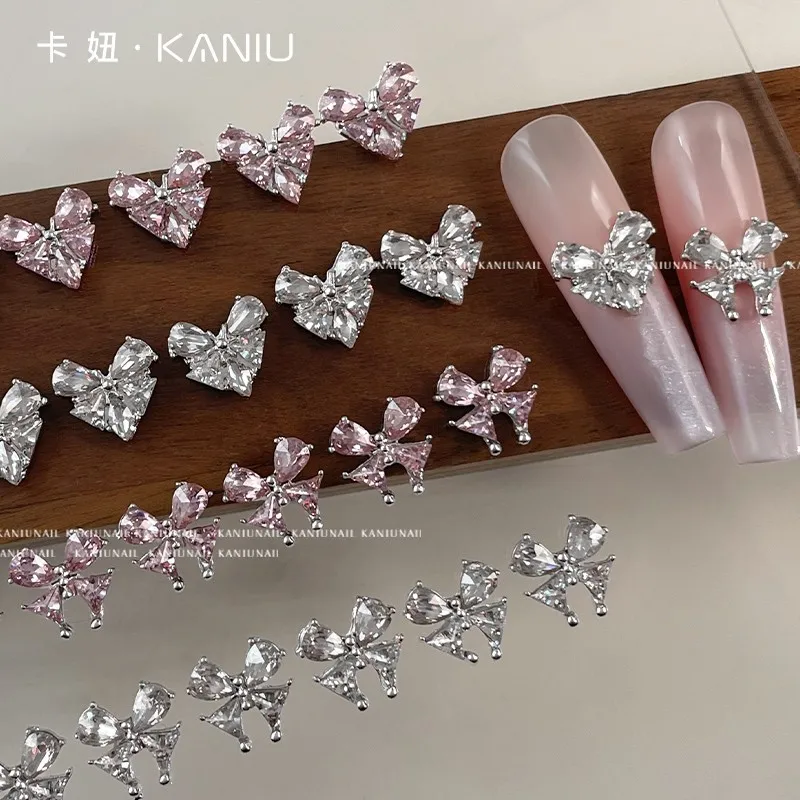 Kaniu 10pcs Luxury 3D Heart  Butterfly Zircon Nail Charms Shiny Pink Clear Crystal Rhinestones Nail Art Decoration Manicure