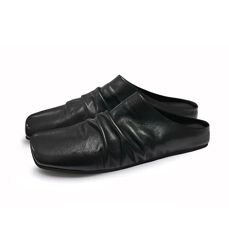 

New pleated leather slippers men's genuine cowhide ballet shoes work commuting leisure business leisure and formal dress shoes