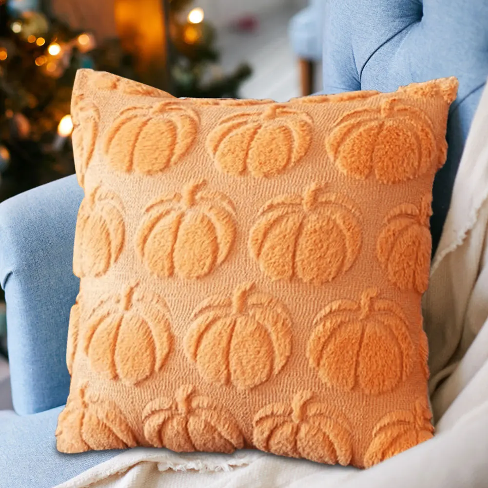 

45x45CM Halloween Pumpkin Throw Pillow Cover Autumn Pillow Cases Soft Plush Faux Fur Wool Couch Cushion Case Bedroom Decor