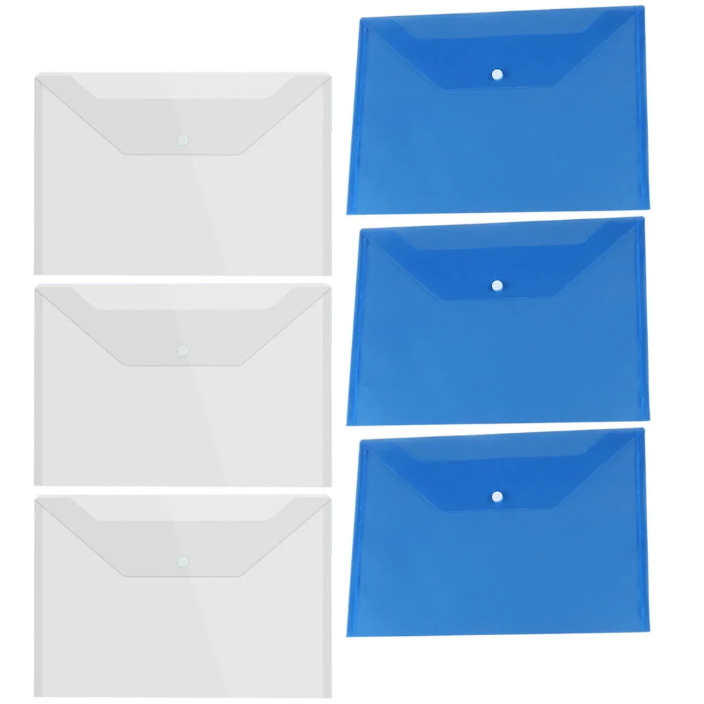 

6Pcs Heavy Duty Button Design File Folder Waterproof Plastic Document Bags for Students Workers Clear File Organizers Supplies