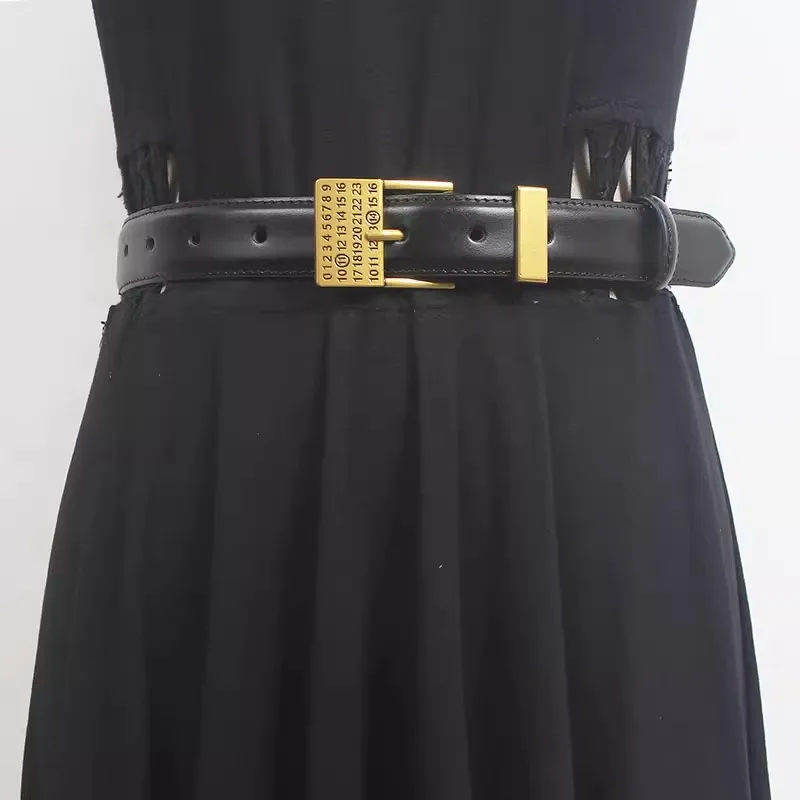 Women's Runway Fashion Genuine Leather Number Buckle Cummerbunds Female Dress Corsets Waistband Belts Decoration Wide Belt R2639