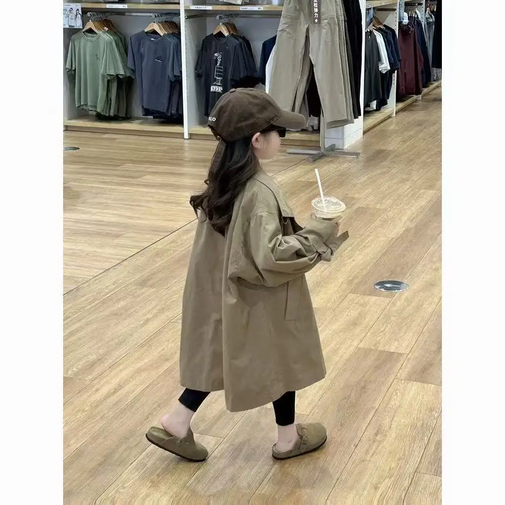 Kids Girls Trench Coat Spring and Autumn Korean Version Children's Loose Casual Fashion British style Khaki Jacket 110-150CM
