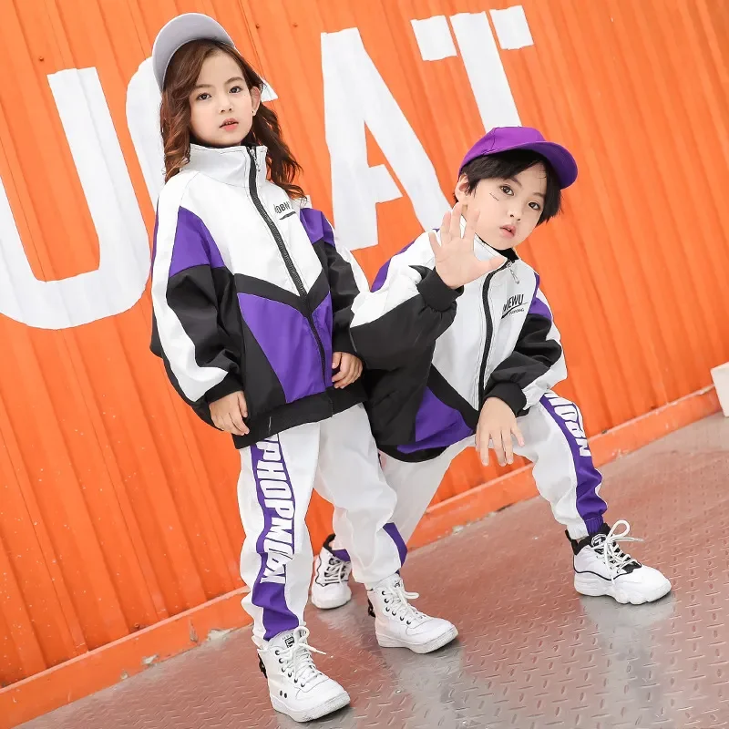 Show Fancy Costume Big Kid Clothes For Teenager Korean Boy or Girl Jacket Tops Sweatpants Tracksuit Hip Hop Dance