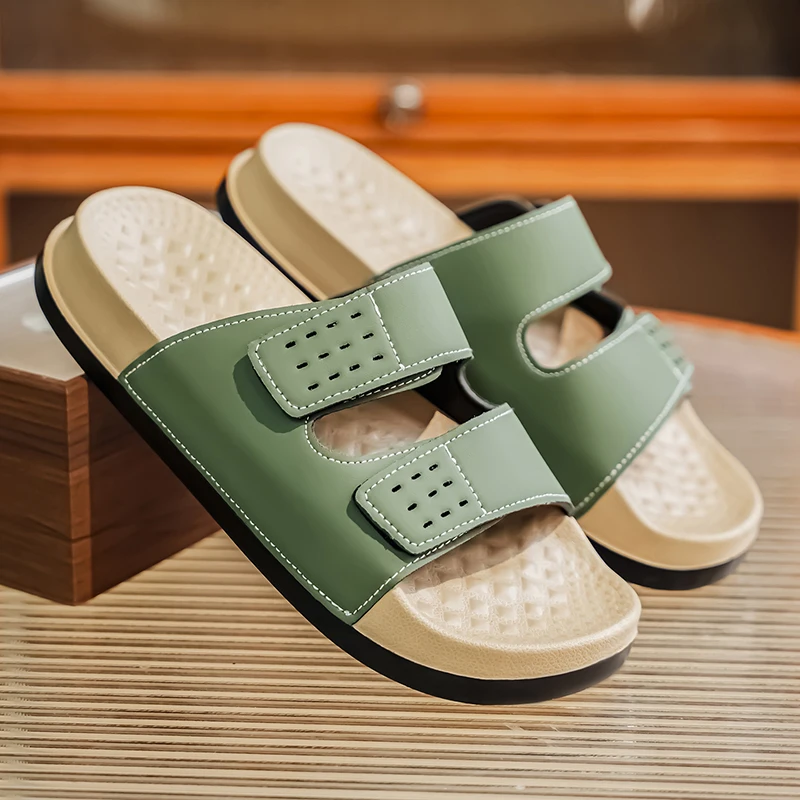Summer Slippers For Men Outdoor Beach Sandals Indoor Male Casual Leather Shoes Breathable Clogs Anti-slip Slides Beach Slippers