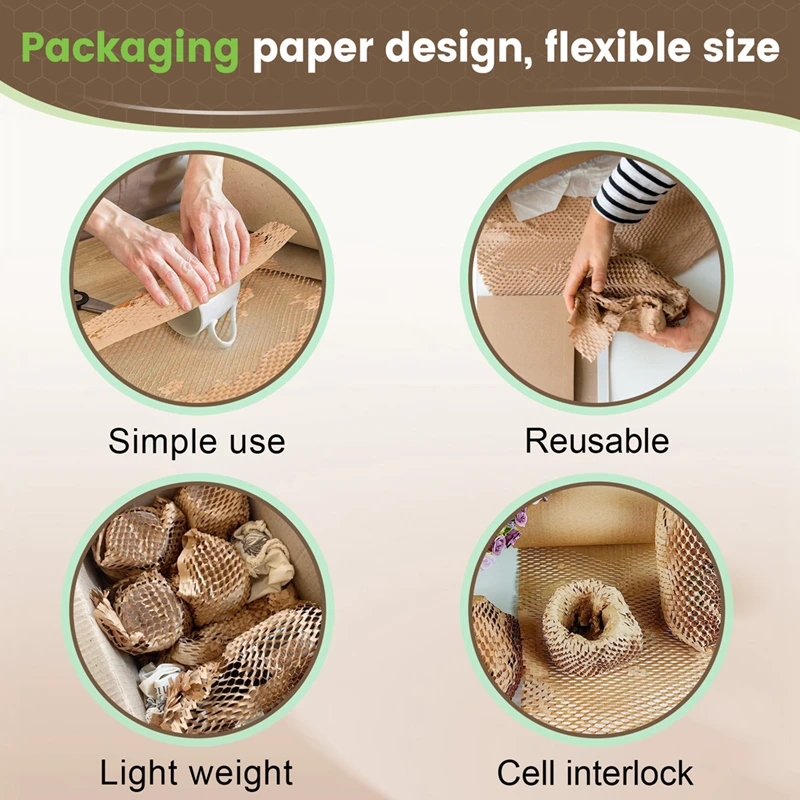 1 Roll Recycled Packing Paper 12Inch X 33FT Eco Honeycomb Paper For Moving Packaging Wrap Recyclable Cushion Material