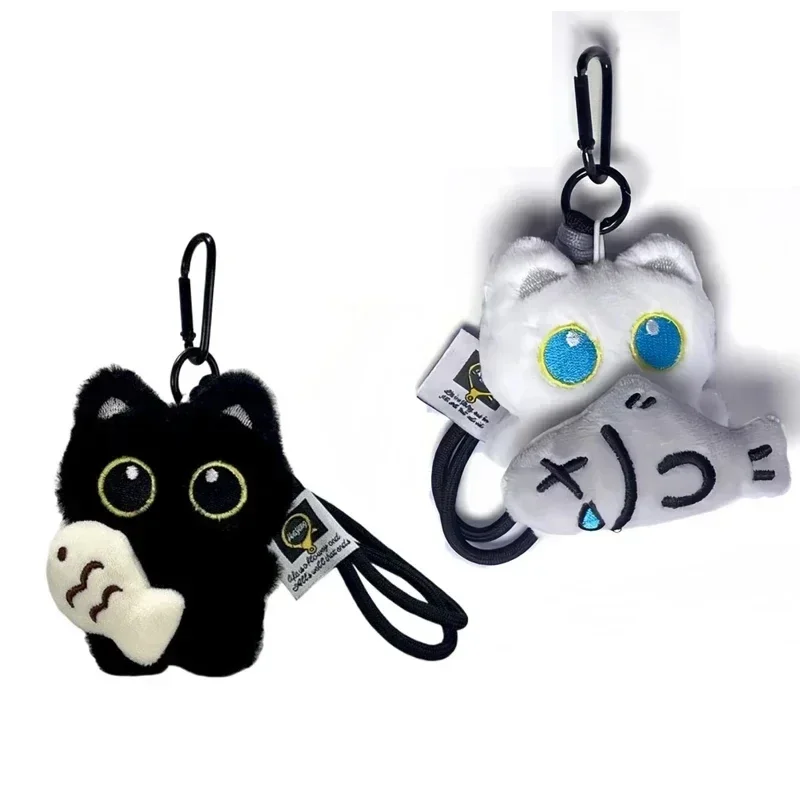 Cool Plush Black Cat Rearview Mirror Pendant Decoration Cute Keychain Bag Charm Car Accessory - view 3