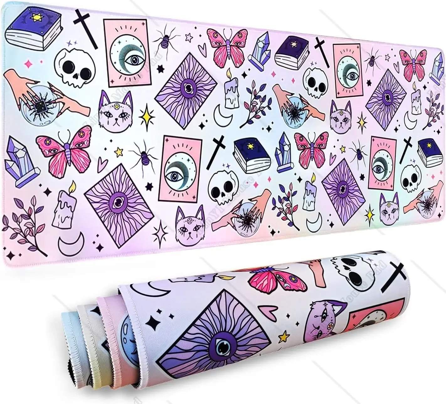 Kawaii Mouse Pad XL น่ารักขนาดใหญ่ Gaming Mouse Pad สีม่วงสีชมพูแม่มด Mouse Pad Spooky แม่มดฮาโลวีน Desk Decor 31.5X11.8 นิ้ว