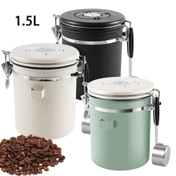 Coffee Storage Canister 1.5L Double Airtight Coffee Beans Container with Spoon 304 Stainless Steel Coffee Storage Can