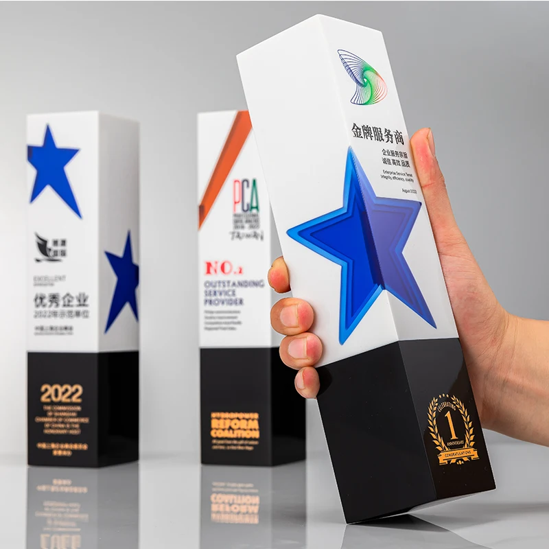 LvshenGifts Resin Trophy Custom Award Add Logo and Text Free Employee Trophy Achievement Award Business Gift