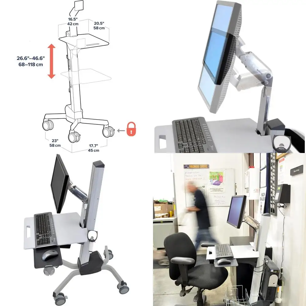 

Мобильная рабочая станция с подставкой для монитора, серая