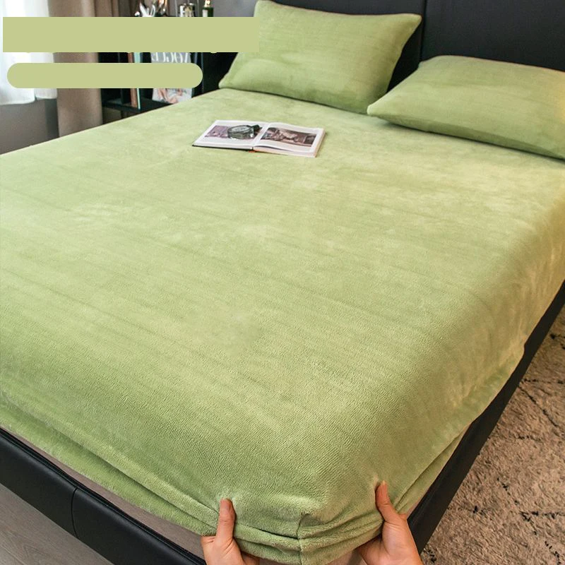 Winter Velvet Solid Color Fitted Sheet Set 2/3Pcs Thick All-Inclusive Bedspread with Pillowcase Soft Skin-Friendly Bed Cover Kit
