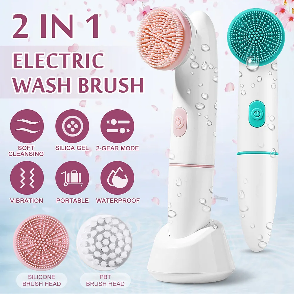 Electric Face Cleansing Brush For Facial Skin Care Wash Sonic Vibration Massage 2 in 1 Acne Pore Blackhead Silicone Cleaner Tool