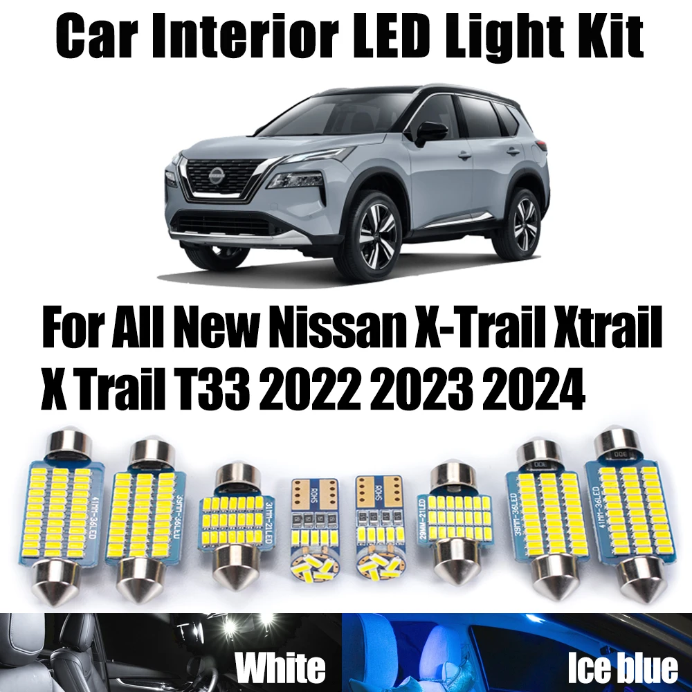 

12 шт. для всех новых Nissan X-Trail Xtrail X Trail T33 2022 2023 2024 Автомобильные лампы Canbus Светодиодный комплект внутреннего освещения багажника для чтения