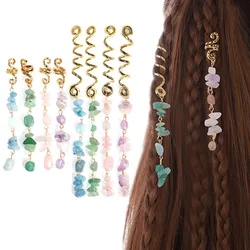 Trendy Charms Beads Hairpin for Women Dirty Braids Colorful Natural Stone Pendant Snake Hair Crystal Jewelry Headwear Dec