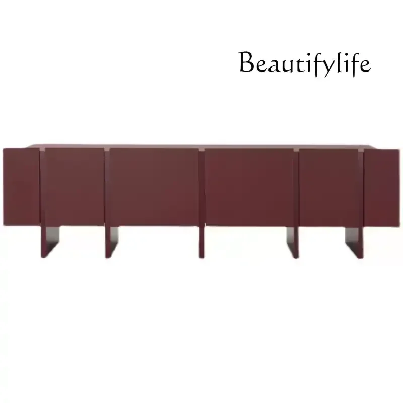 

Burgundy solid wood paint dining side cabinet Italian simple storage cabinet