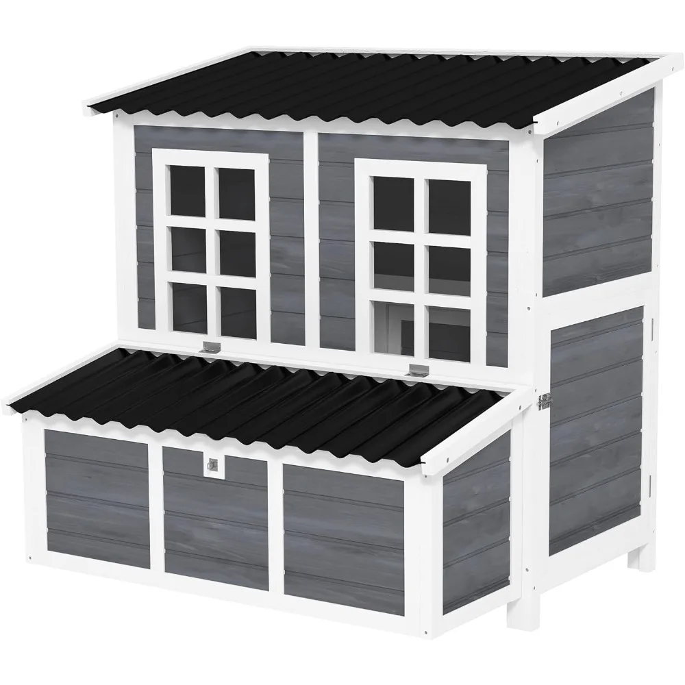 

Wooden Chicken Coop, 39" Chicken House with Nesting Box, Pull-Out Tray, Waterproof Roof, Hen House Outdoor Poultry Cage for 4-6