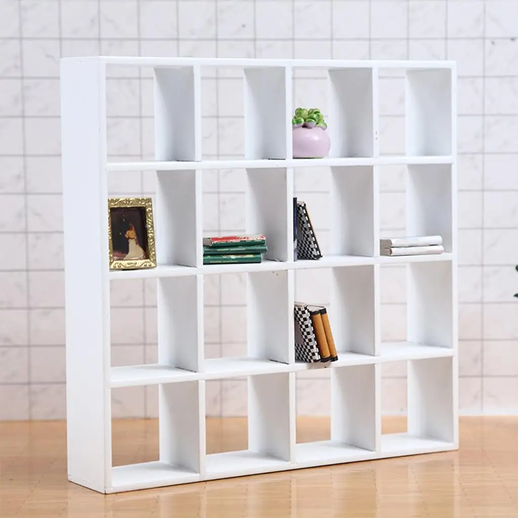 DIY Dollhouse Toy Parts Decoration 1/12 Handmade Mini Miniature Birch Wood Storage and Display 16 Grid Shelf Storage Organizer