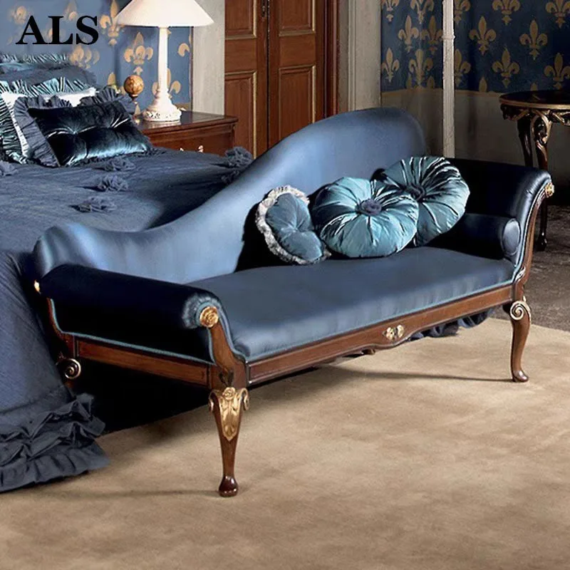 French light luxury solid wood concubine chair European classical carved velvet fabric sofa recliner villa living room beauty co