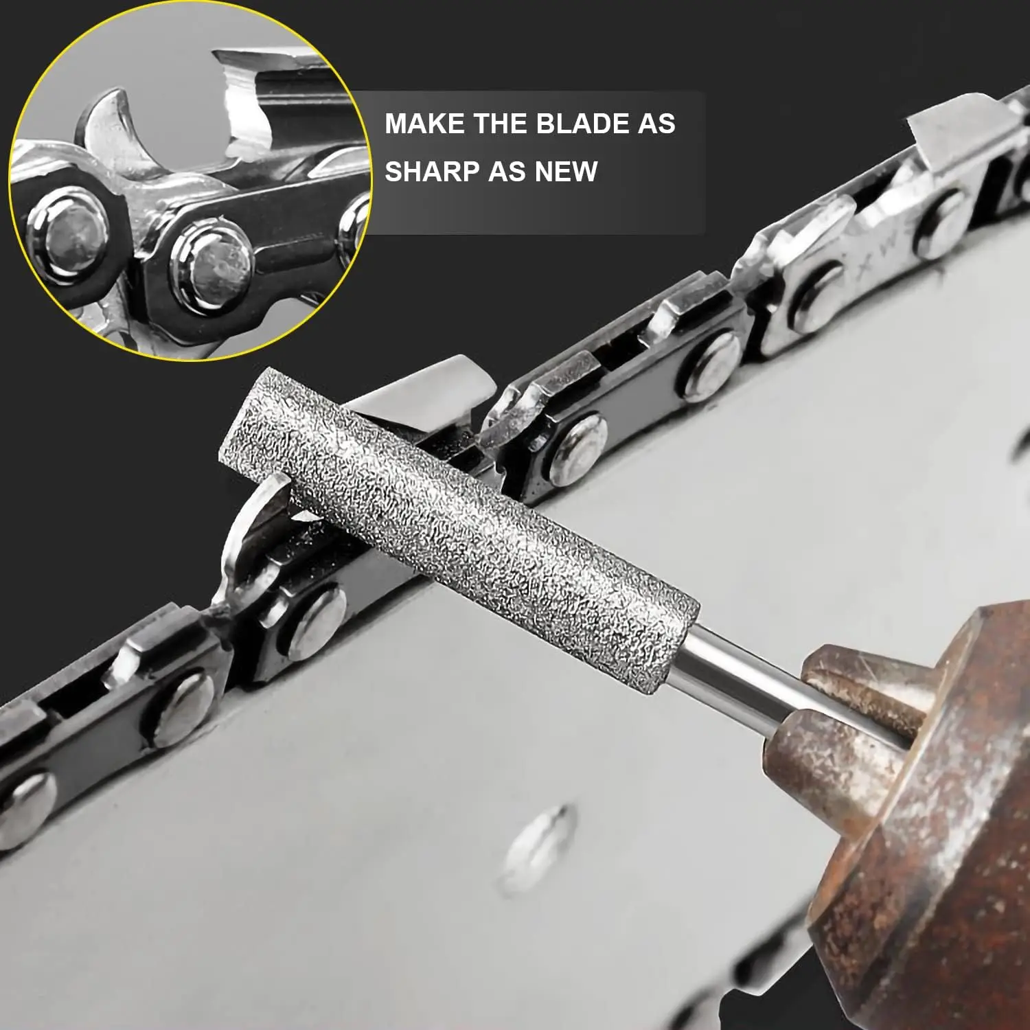 10/20pcs Diamond Coated Cylindrical Burr Chainsaw Sharpener Stone 4/4.8/5.5mm File Chain Saw Sharpening Carving Grinding Tools