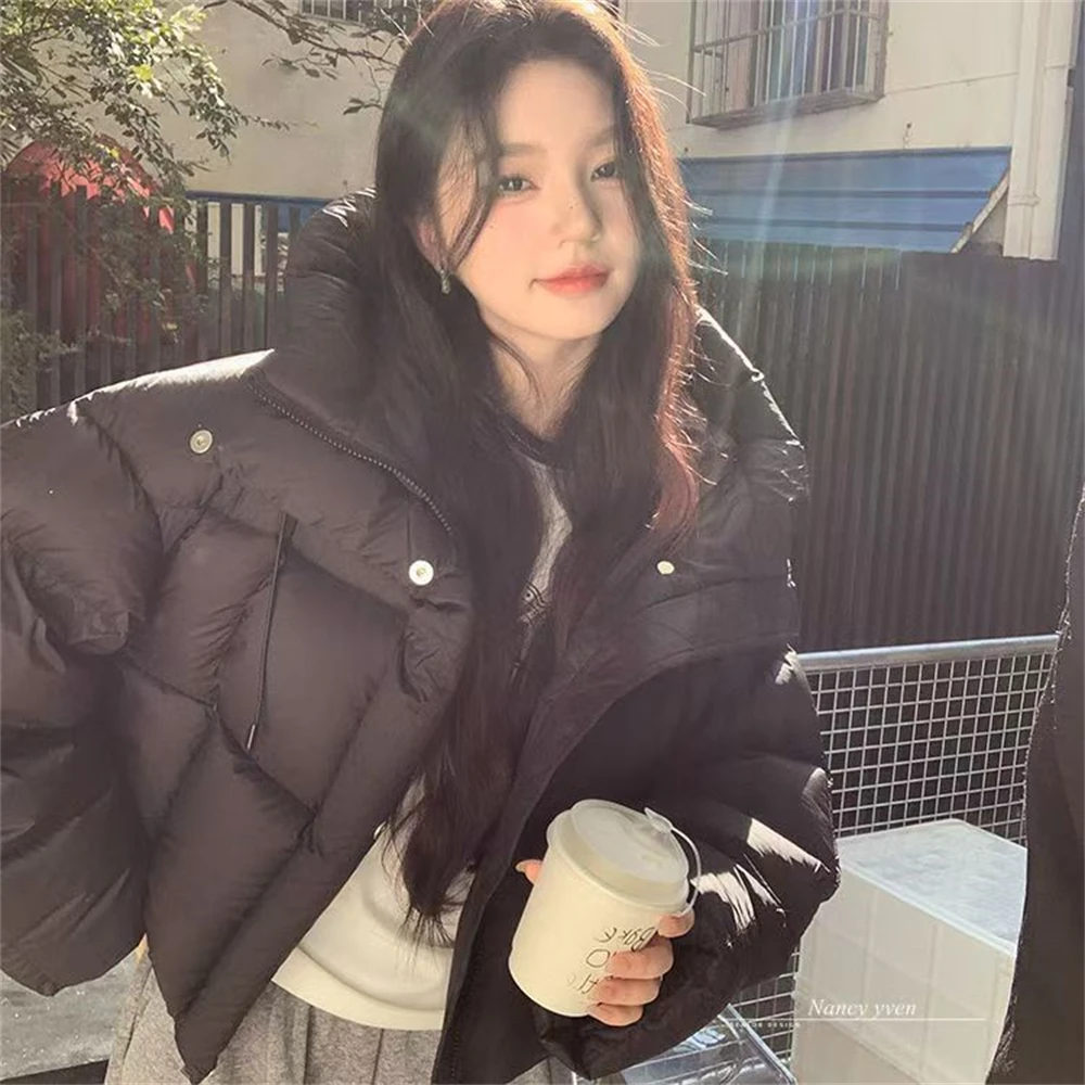 2025 inverno moda feminina solto espessamento quente com capuz parkas casaco feminino cor sólida casual manga longa topos outerwear