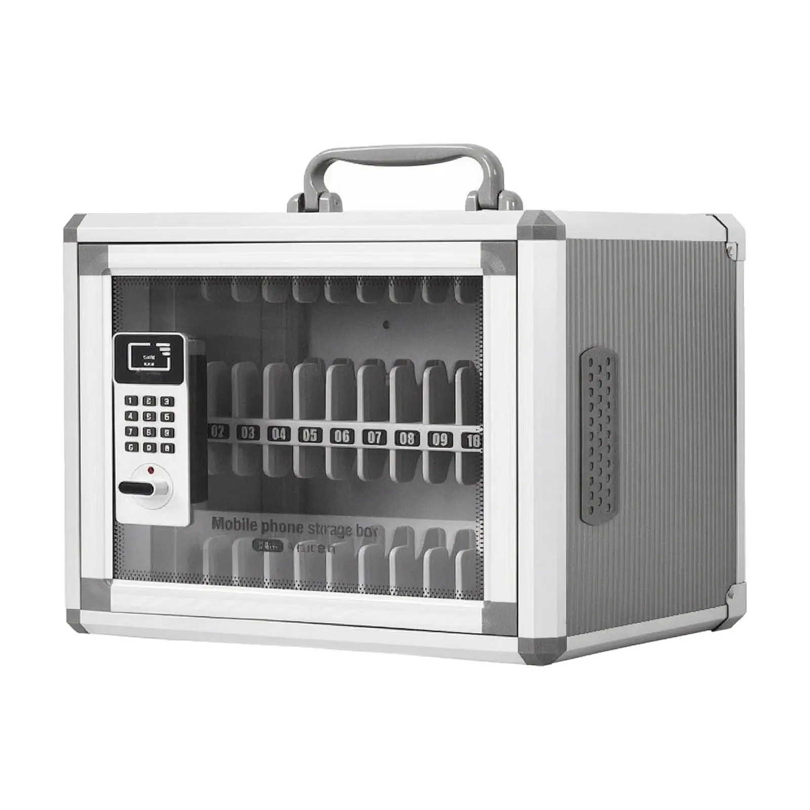 Mobile Phone Lock Box for Team Management with Emergency Key and Perforated Airflow Panels for Daily Charging